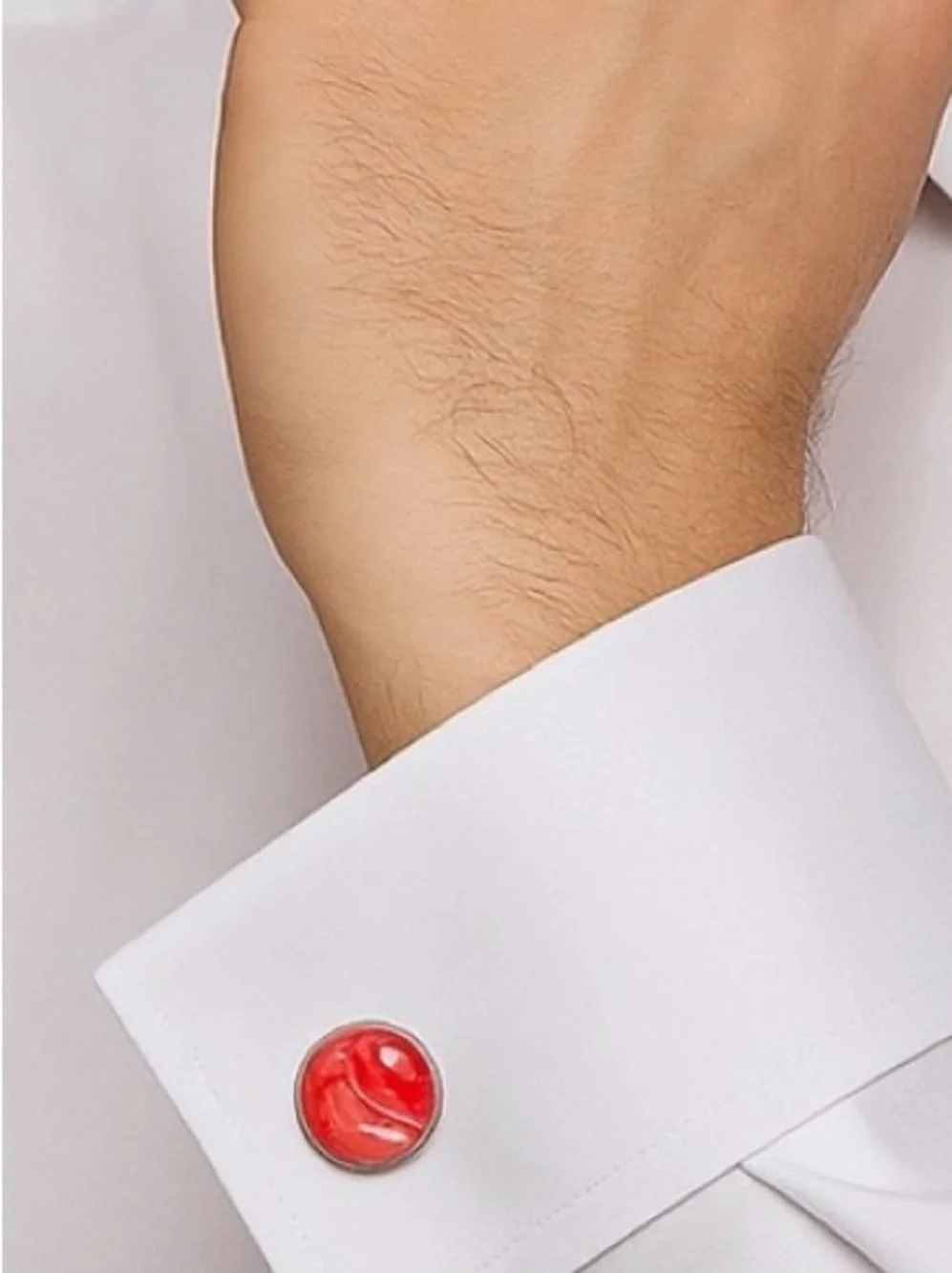 Hand Crafted Fluid Art Cuff Links by Svetlana Yeung in Red Silver and White